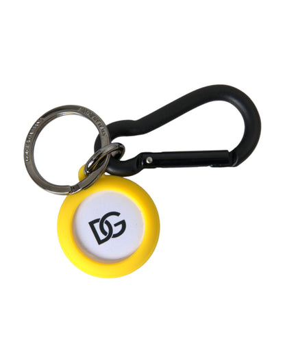 Dolce & Gabbana Yellow Rubber DG Logo Round Brass Metal Keyring Keychain