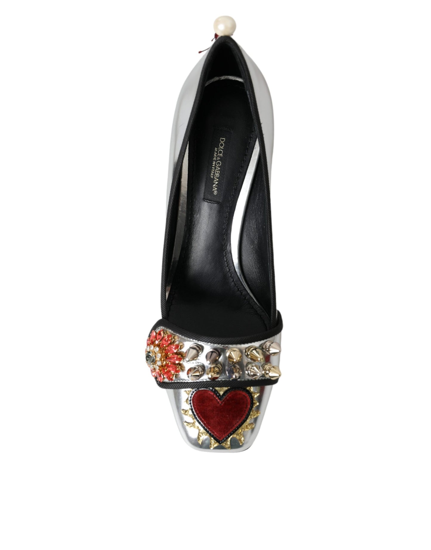 Dolce & Gabbana Silver Embellished Leather Heels Pumps Shoes