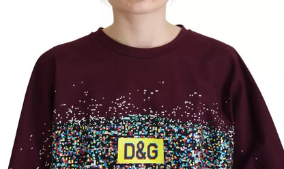 Dolce & Gabbana Bordeaux D&G Print Round Neck Cotton T-shirt