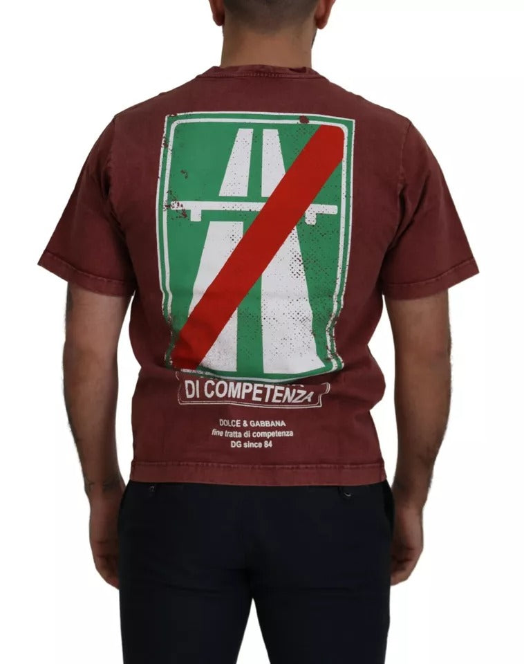 Dolce & Gabbana Maroon Printed Crewneck Tee Cotton T-shirt