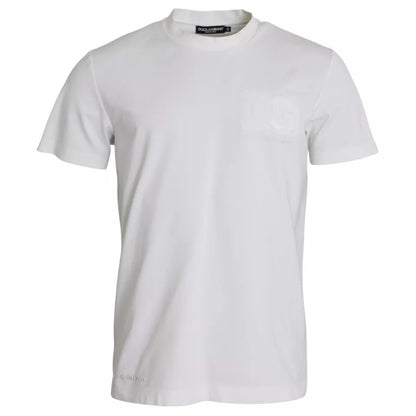 Dolce & Gabbana White Logo Embossed Cotton Crewneck T-shirt