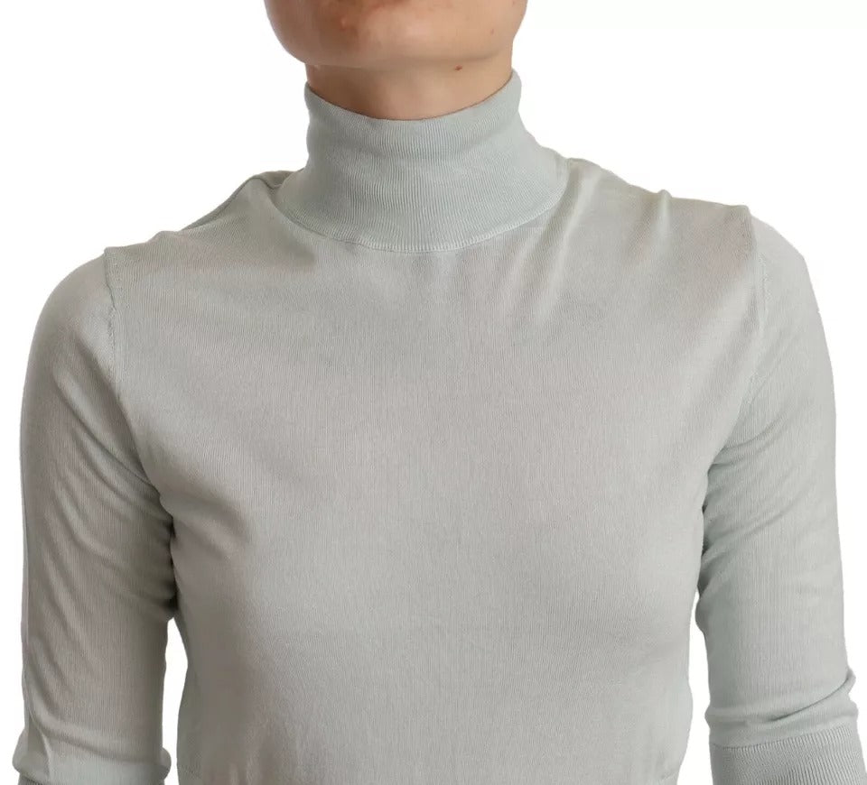 Dolce & Gabbana Mint Green 3/4 Sleeves Turtle Neck Silk Top