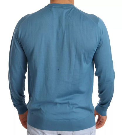 Dolce & Gabbana Blue Cashmere Crewneck Pullover Logo Sweater