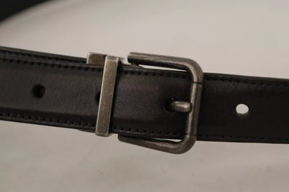 Dolce & Gabbana Black Calf Leather Vintage Logo Metal Buckle Belt