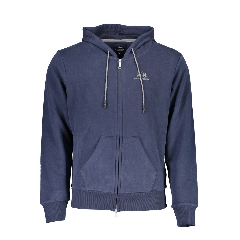 La Martina Elegant Blue Hooded Sweatshirt with Zip Detail