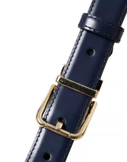 Dolce & Gabbana Blue Leather Gold Metal Buckle Men Belt