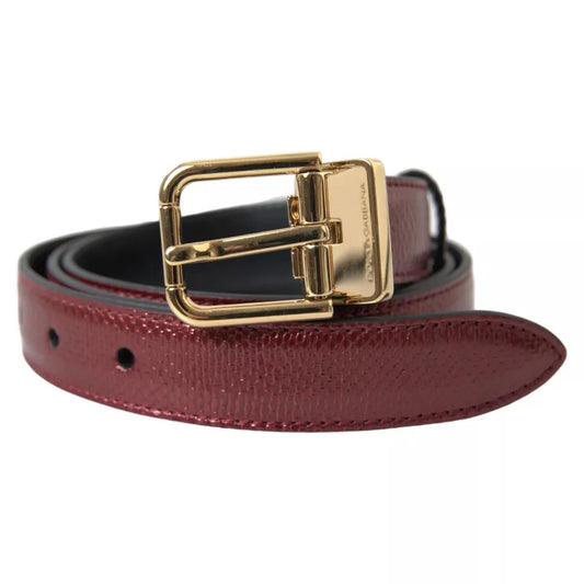 Dolce & Gabbana Maroon Leather Gold Metal Buckle Men Belt