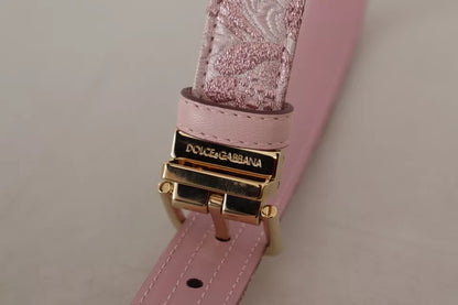 Dolce & Gabbana Pink Jaquard Embroidered Gold Tone Metal Buckle Belt