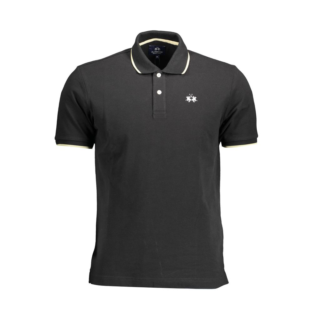 La Martina Black Cotton Men Polo Shirt