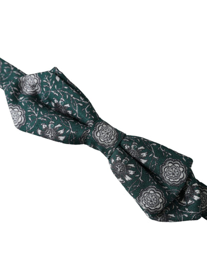 Dolce & Gabbana Green Silk Floral Adjustable Neck Men Bow Tie