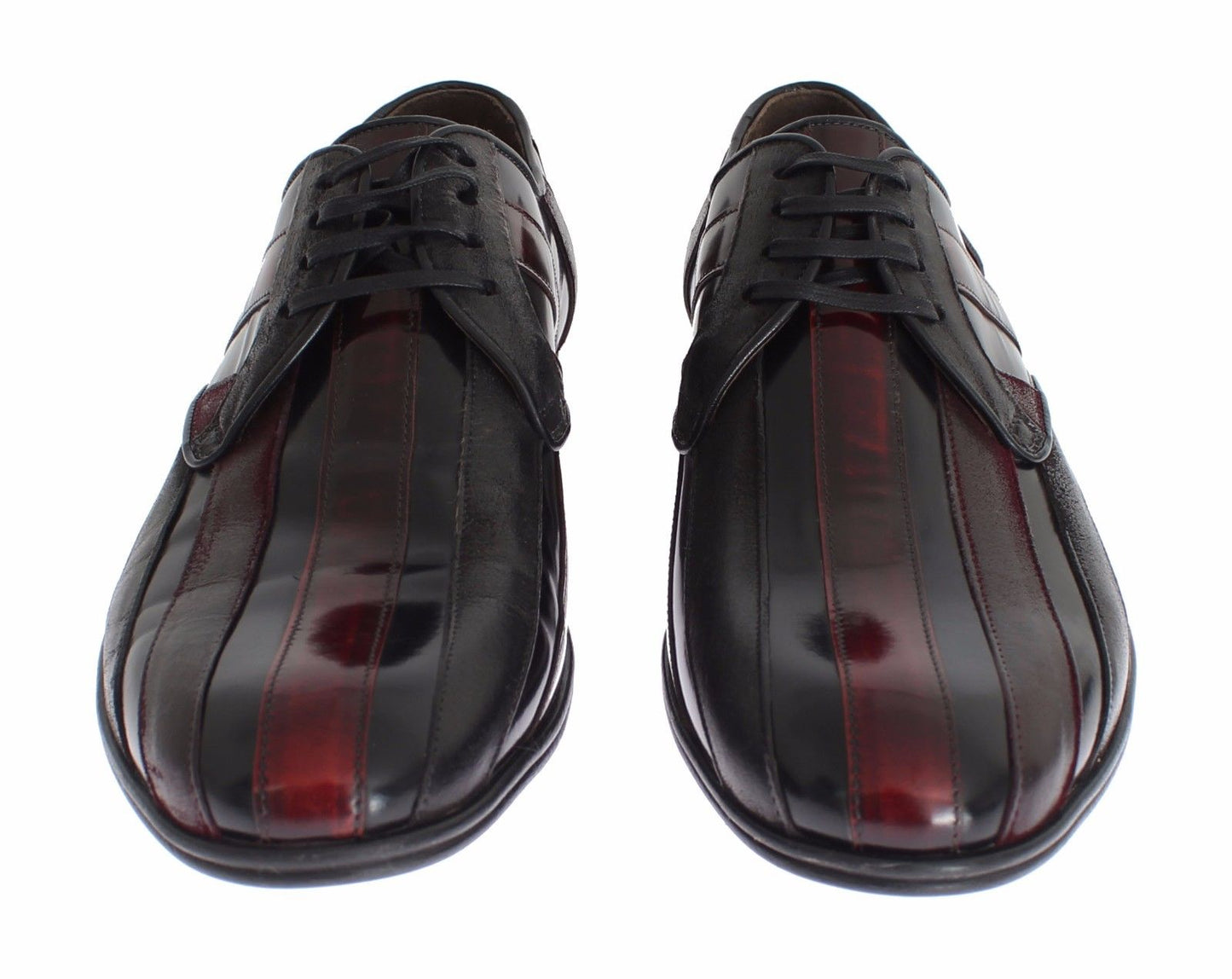 Dolce &amp; Gabbana Elegant Black Bordeaux Striped Leather Dress Shoes