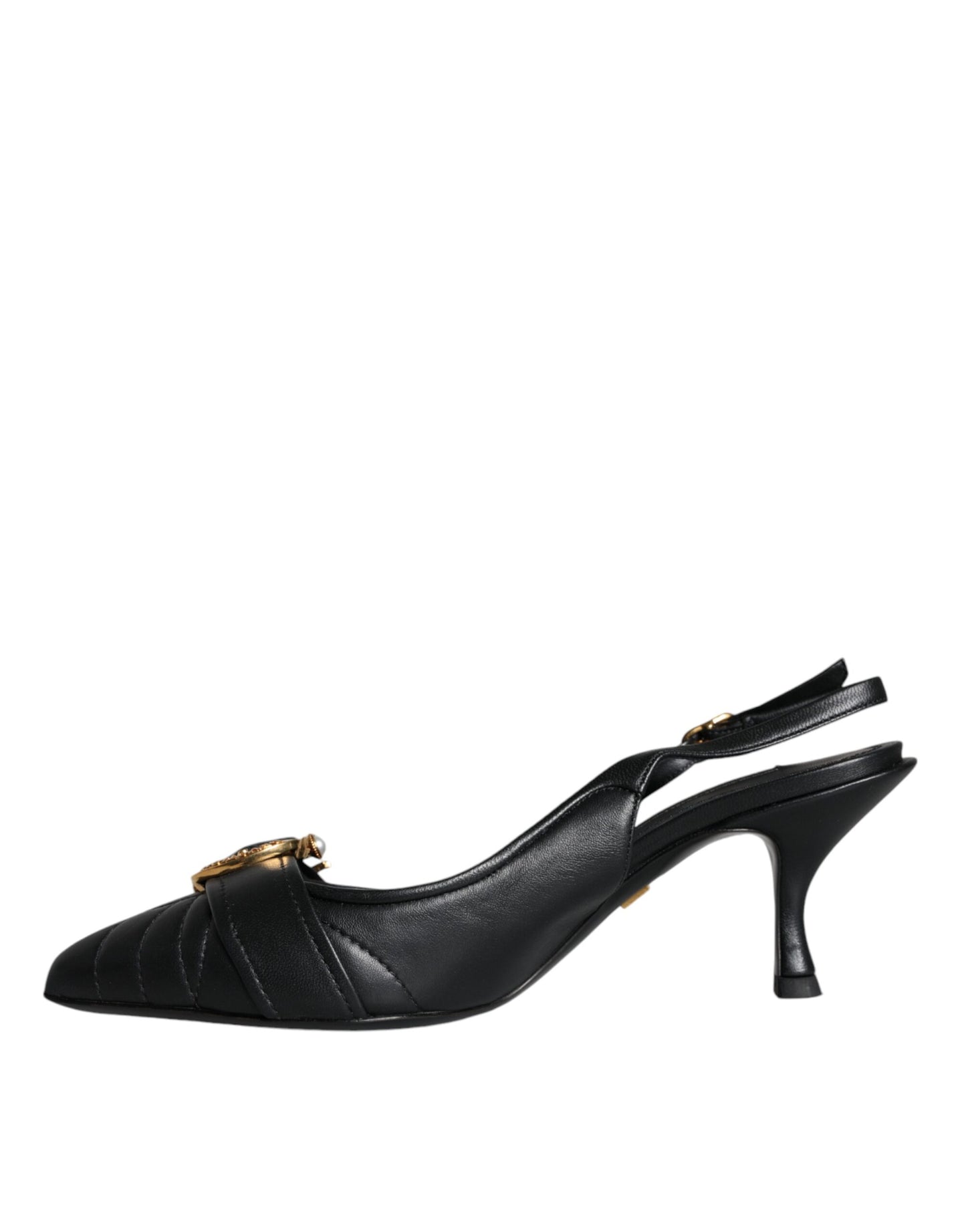 Dolce & Gabbana Black Devotion Leather Heels Slingback Shoes