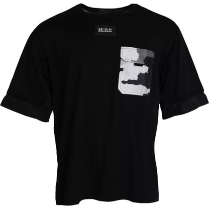 Dolce & Gabbana Black Cotton Pocket Short Sleeves Men T-shirt