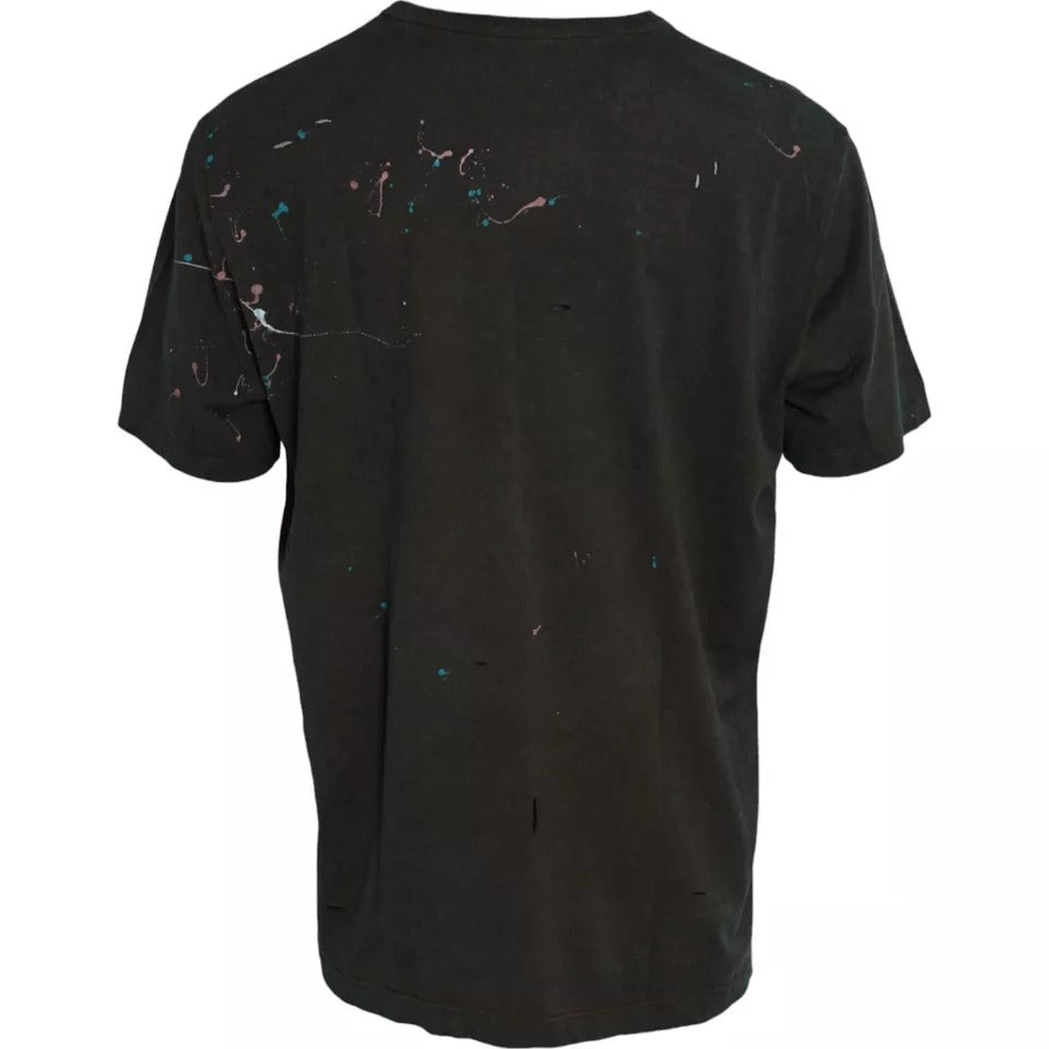 Dolce & Gabbana Gray Color Splash Cotton Crew Neck T-shirt