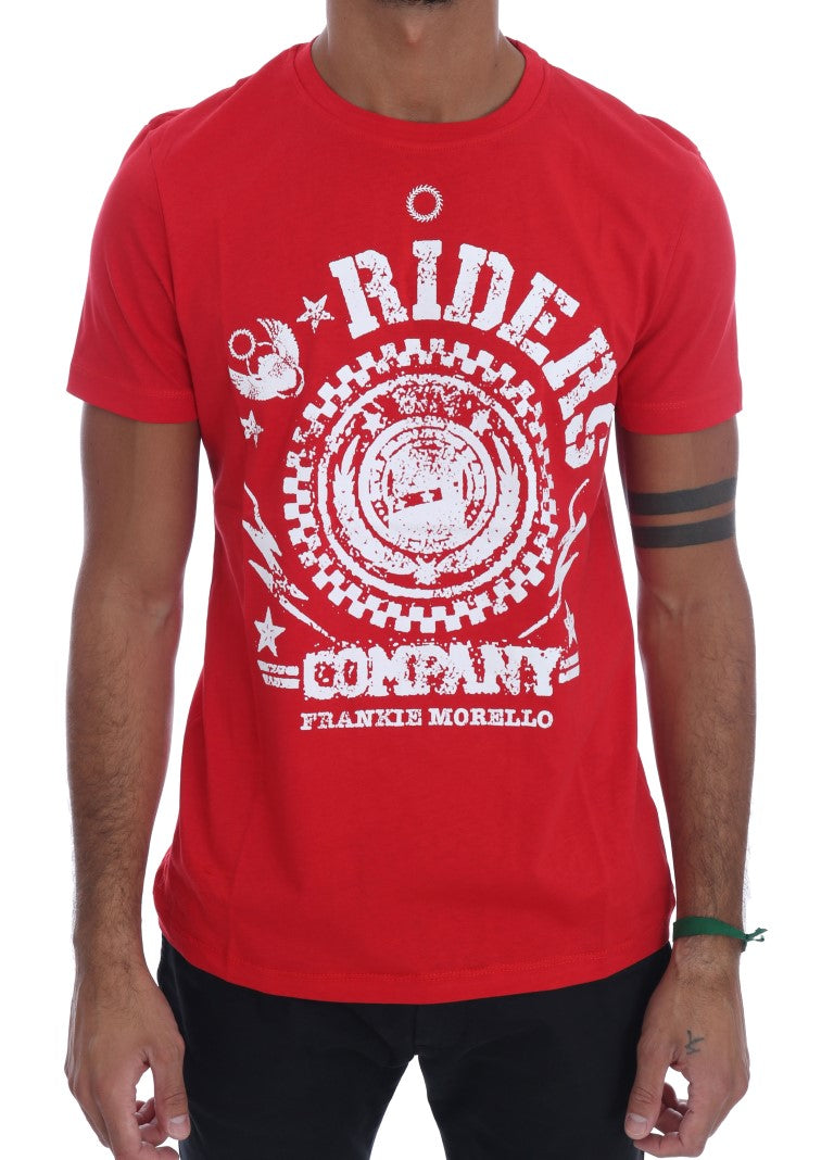 Frankie Morello Chic Red 'RIDERS' Motive Crewneck Tee