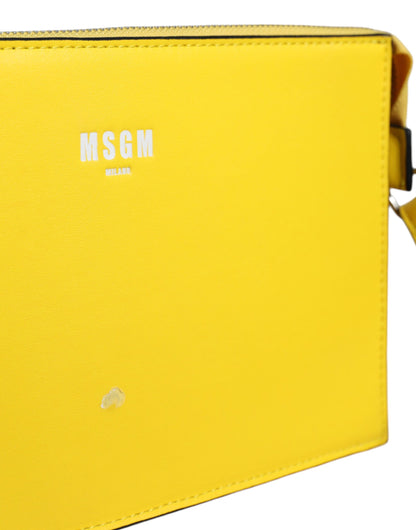 MSGM Yellow Leather Logo Crossbody Sling Shoulder Bag