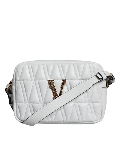 Versace White Quilted Nappa Leather Crossbody Shoulder Bag