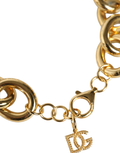 Dolce & Gabbana Gold Tone Brass Maxi Chain Lobster Clasp Logo Bracelet