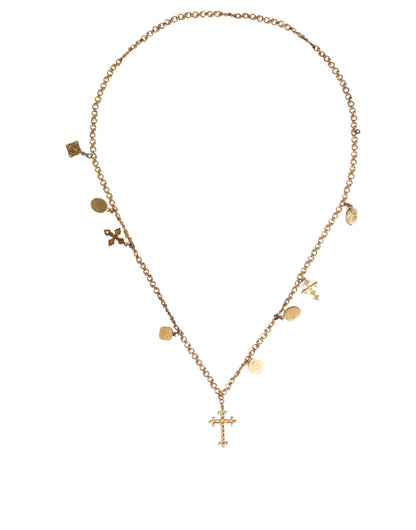 Dolce & Gabbana Gold Tone Brass Chain Religious Cross Pendant Necklace