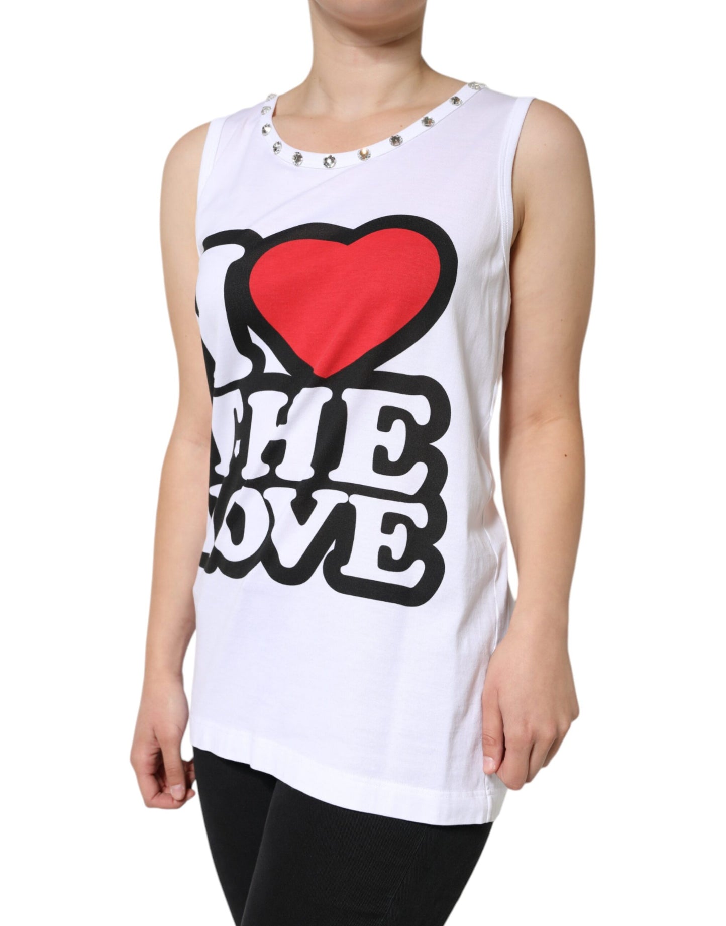 Dolce & Gabbana White I Love The Love Embellished Tank Top