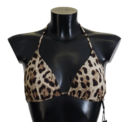 Dolce & Gabbana Brown Leopard Halter Beachwear Swimwear Bikini Top