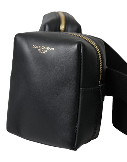 Dolce & Gabbana Black Calfskin Leather Double Waist Belt Fanny Pack Bag