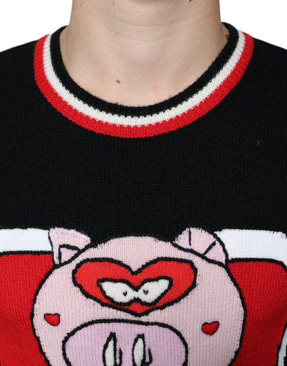 Dolce & Gabbana Black Cashmere Pig of the Year Pullover Sweater