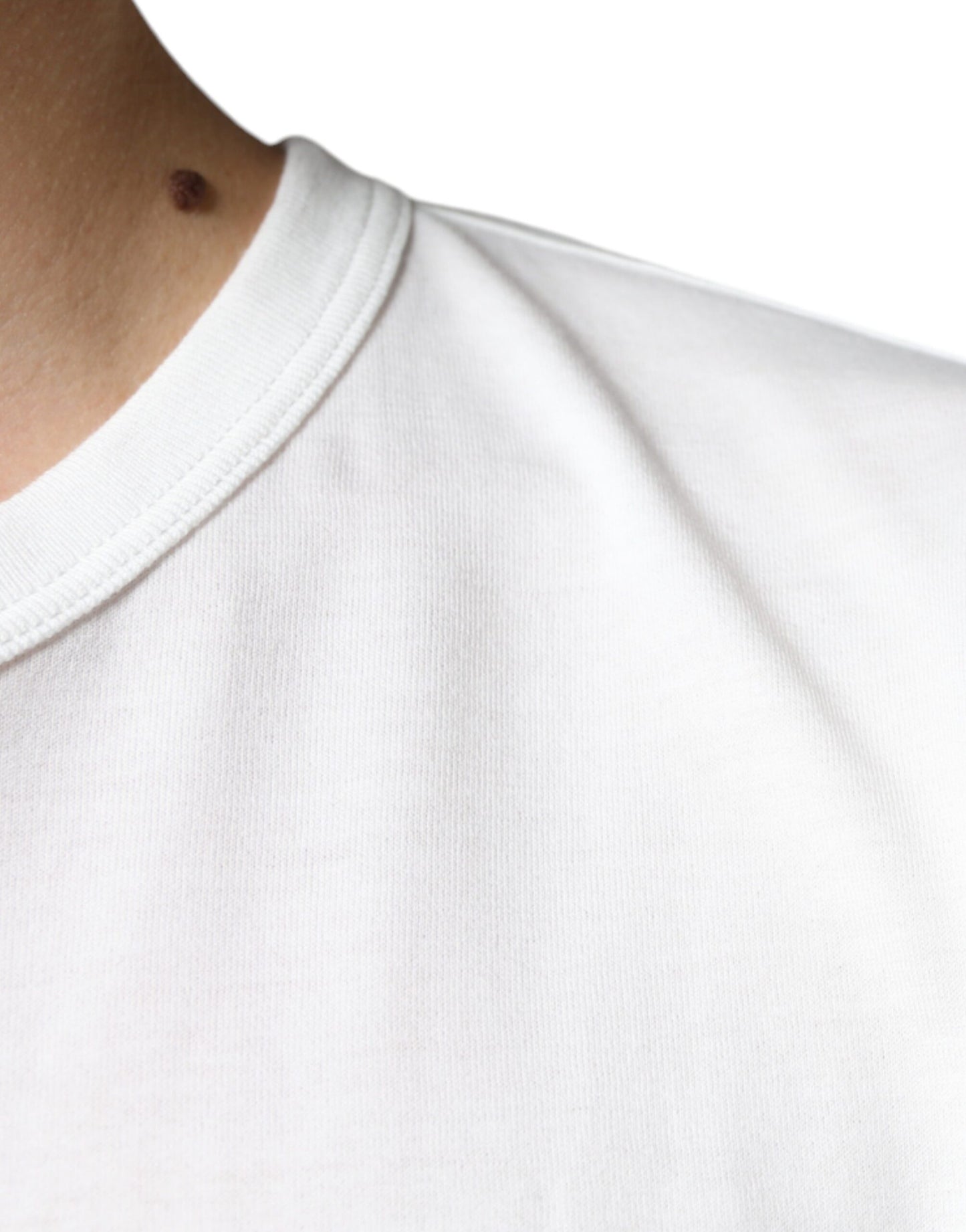 Dolce & Gabbana White Logo Embossed Cotton Crewneck T-shirt