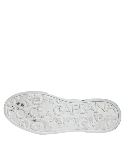 Dolce & Gabbana White Blue Leather Logo Low Top Sneakers Shoes