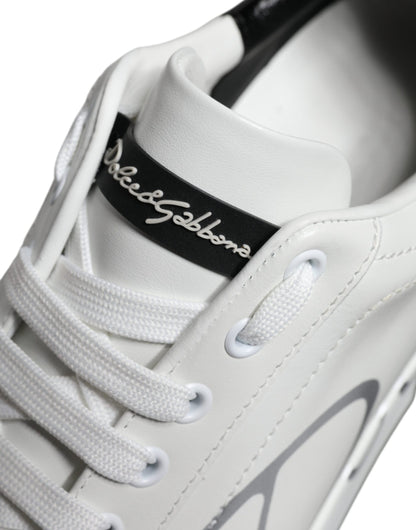 Dolce & Gabbana White Blue Leather Logo Low Top Sneakers Shoes