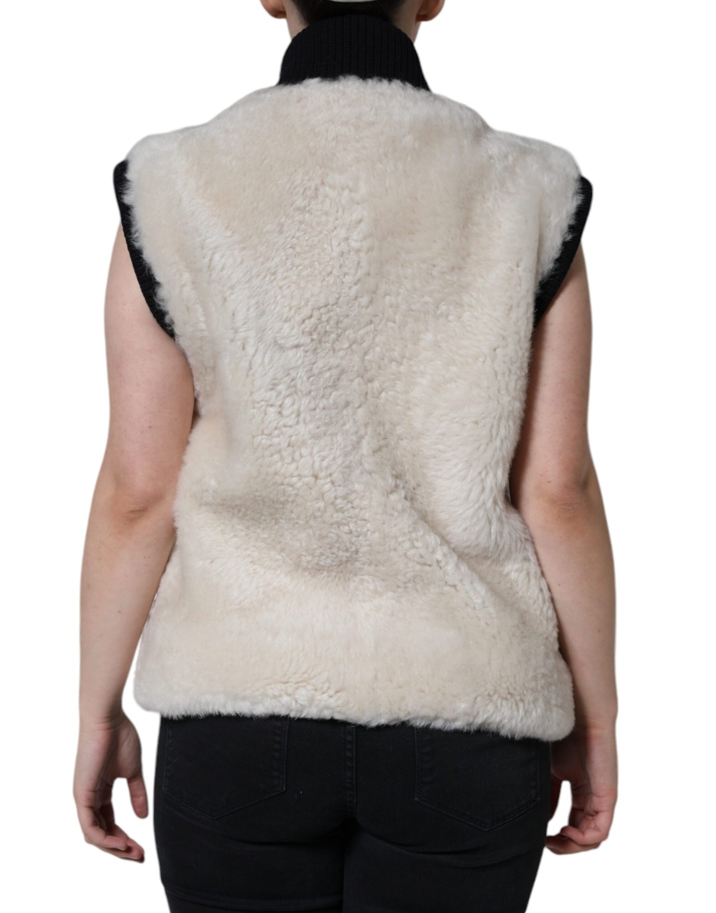 Burberry White WARRENFORD Shearling Leather Vest Coat Jacket