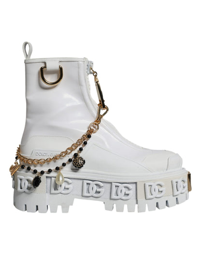 Dolce & Gabbana White Rubber Embellished Logo Ankle Boots Shoes