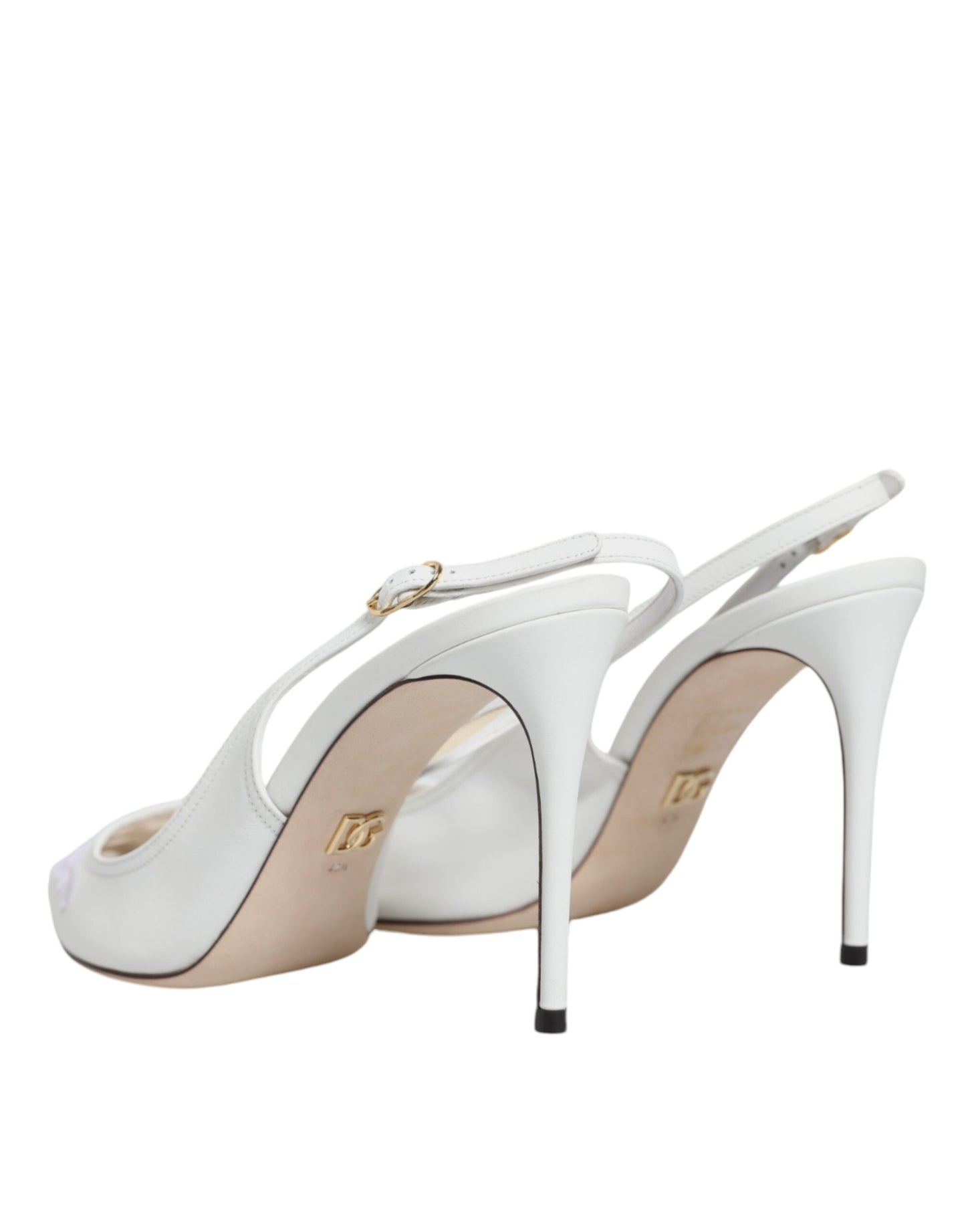 Dolce & Gabbana White Leather Stiletto Heels Slingback Shoes