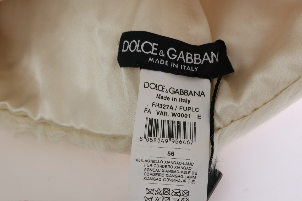 Dolce &amp; Gabbana White Xiangao Lamb Fur Beanie