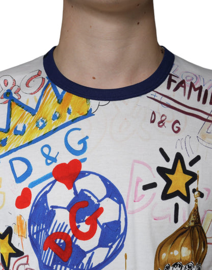 Dolce & Gabbana White Graphic Print Cotton Crew Neck T-shirt