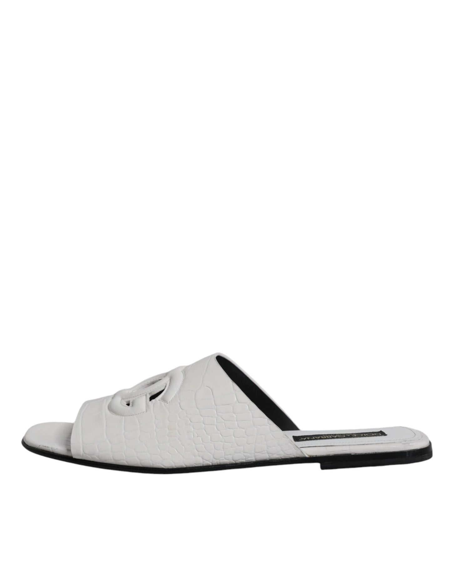 Dolce & Gabbana White DG Cut Out Leather Slides Sandals Shoes