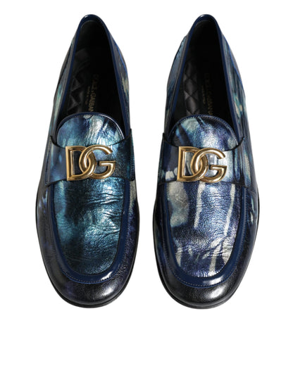 Dolce & Gabbana Blue Tie Dye DG Loafers Formal Shoes