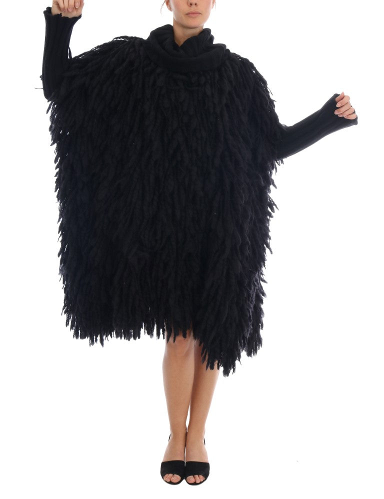 Dolce &amp; Gabbana Elegant Black Fringed Wool-Cashmere Sweater