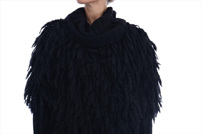 Dolce &amp; Gabbana Elegant Black Fringed Wool-Cashmere Sweater