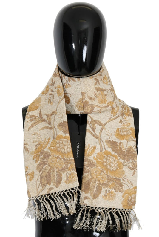 Dolce & Gabbana Elegant Beige Gold Jacquard Stole Scarf