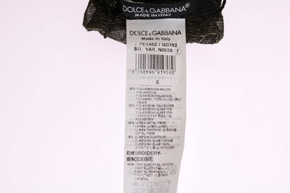 Dolce &amp; Gabbana Black Stretch Floral Clear Crystal Socks