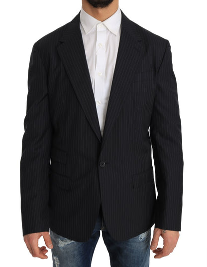 Dolce &amp; Gabbana Elegant Slim Fit Striped Wool Silk Blazer