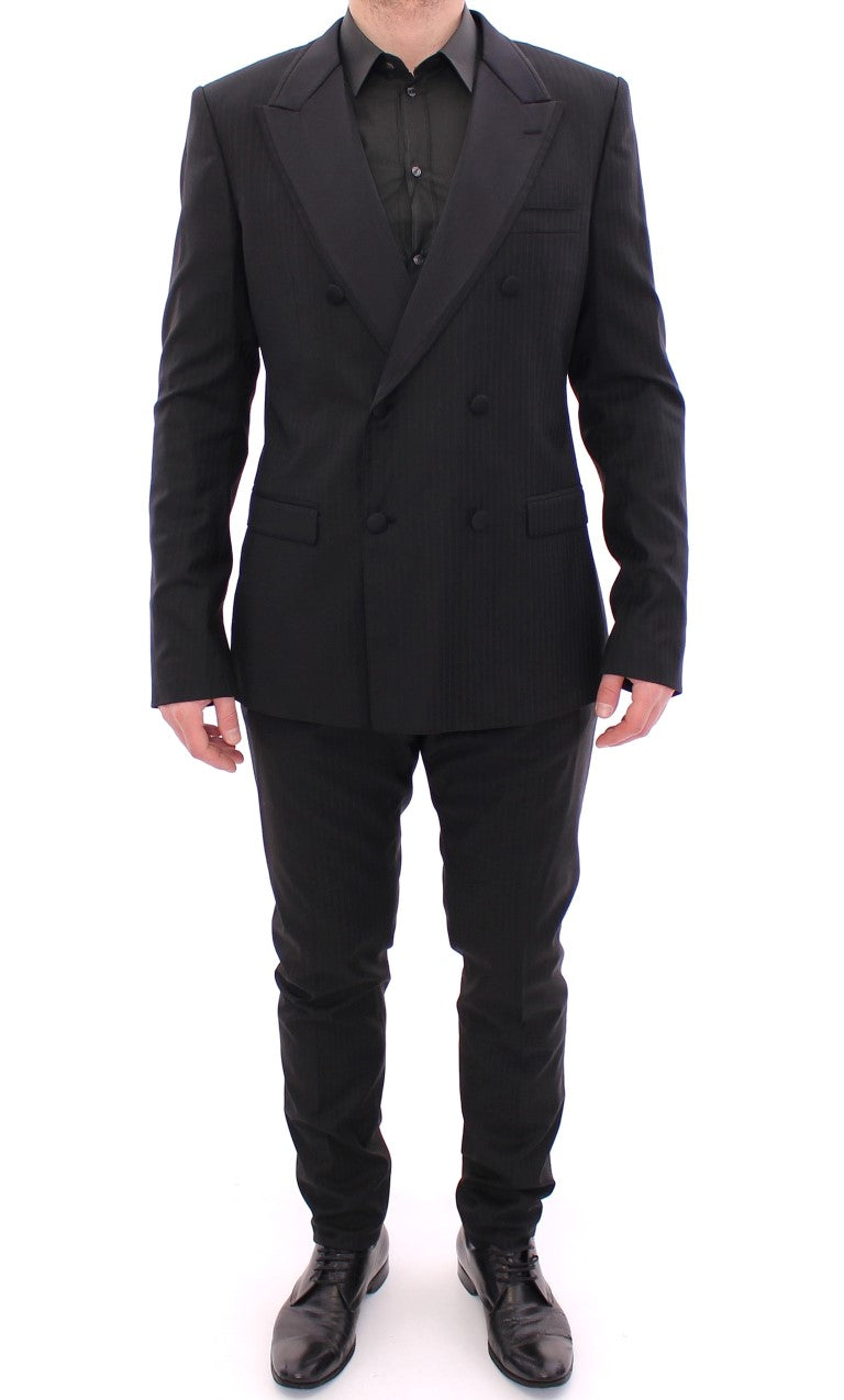 Dolce &amp; Gabbana Elegant Black Striped Wool-Silk Blend Suit