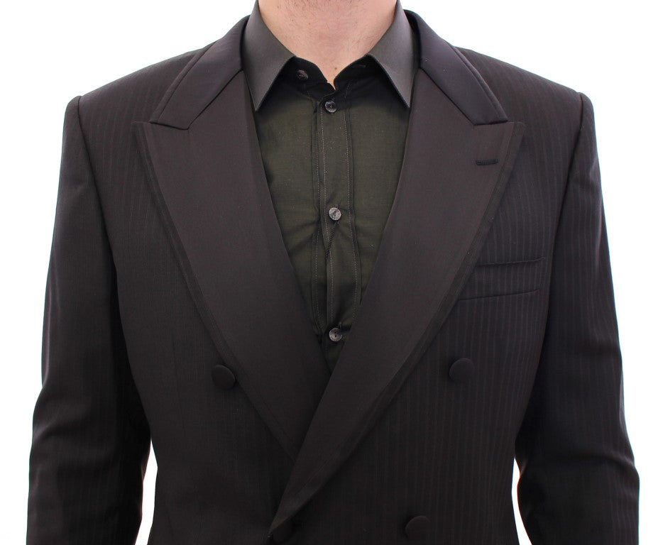 Dolce &amp; Gabbana Elegant Black Striped Wool-Silk Blend Suit