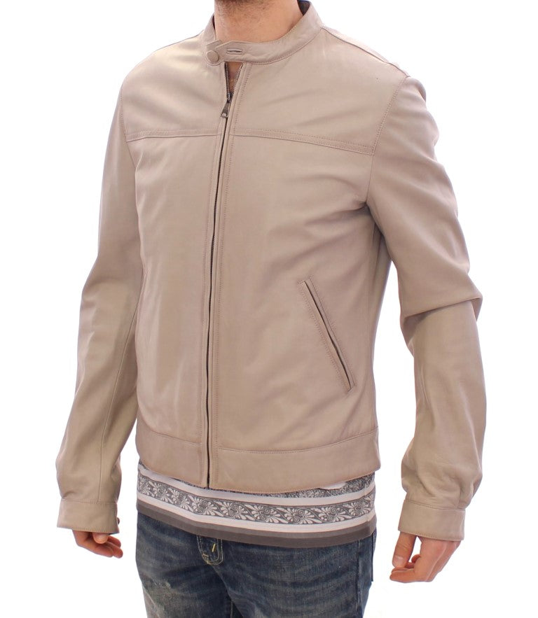 Dolce &amp; Gabbana Elegant Beige Leather Lambskin Jacket