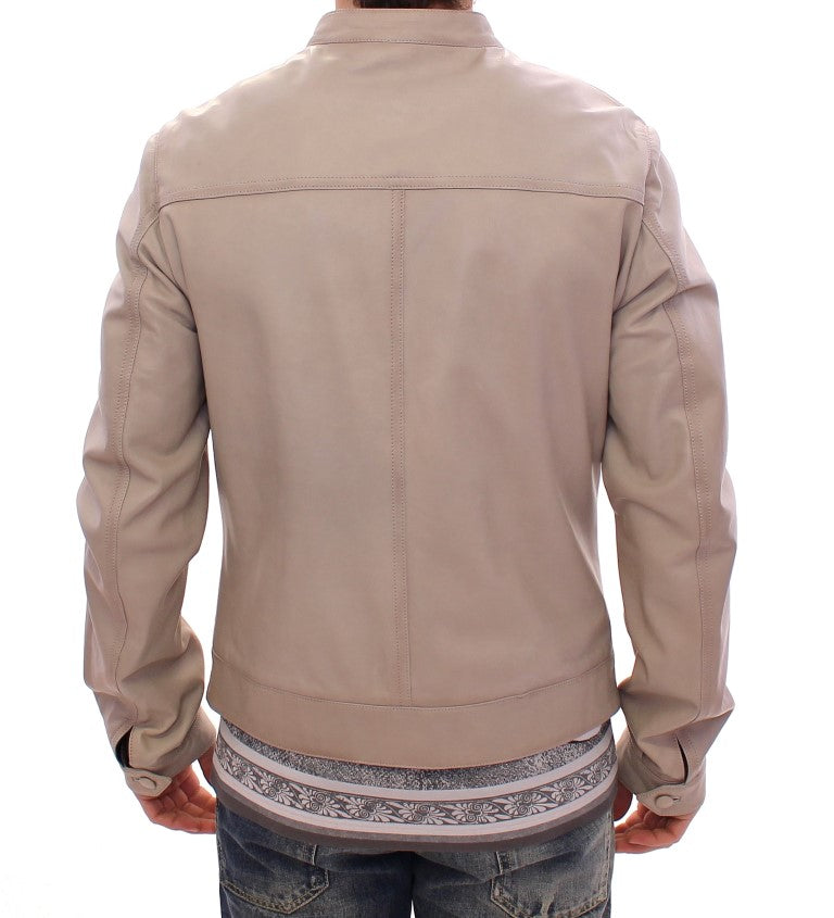 Dolce &amp; Gabbana Elegant Beige Leather Lambskin Jacket