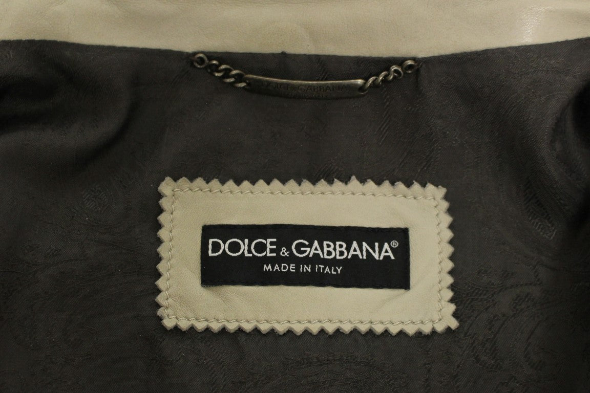 Dolce &amp; Gabbana Elegant Beige Leather Lambskin Jacket