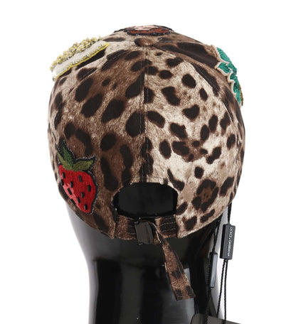 Dolce &amp; Gabbana Brown Leopard Sequin Sicily Applique Baseball Hat