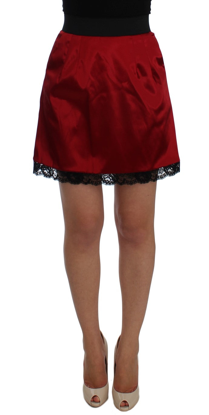 Dolce &amp; Gabbana Elegant Red Lace High-Waist Skirt