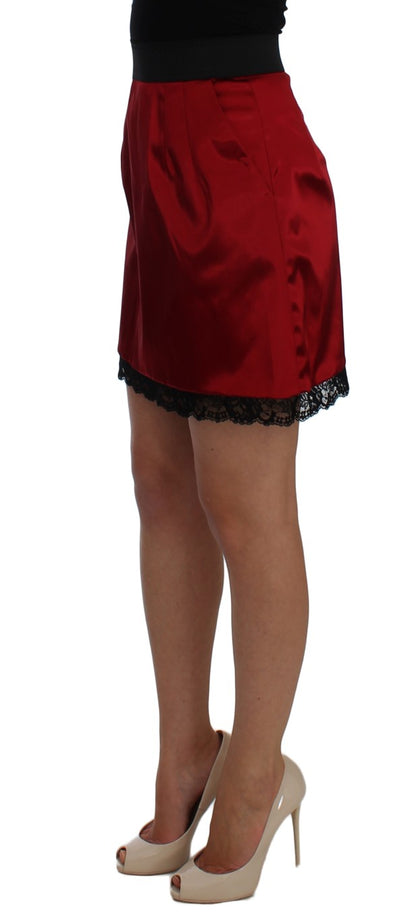 Dolce &amp; Gabbana Elegant Red Lace High-Waist Skirt